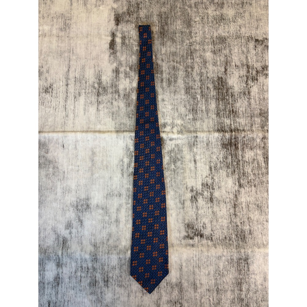 Ermenegildo Zegna Silk Wool Tie Blue Orange Geometric Basketweave Made in Italy